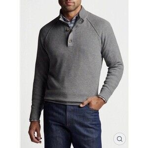 Peter Millar Parkway Textured Three-Button Mockneck Sweater Pullover Gray XL